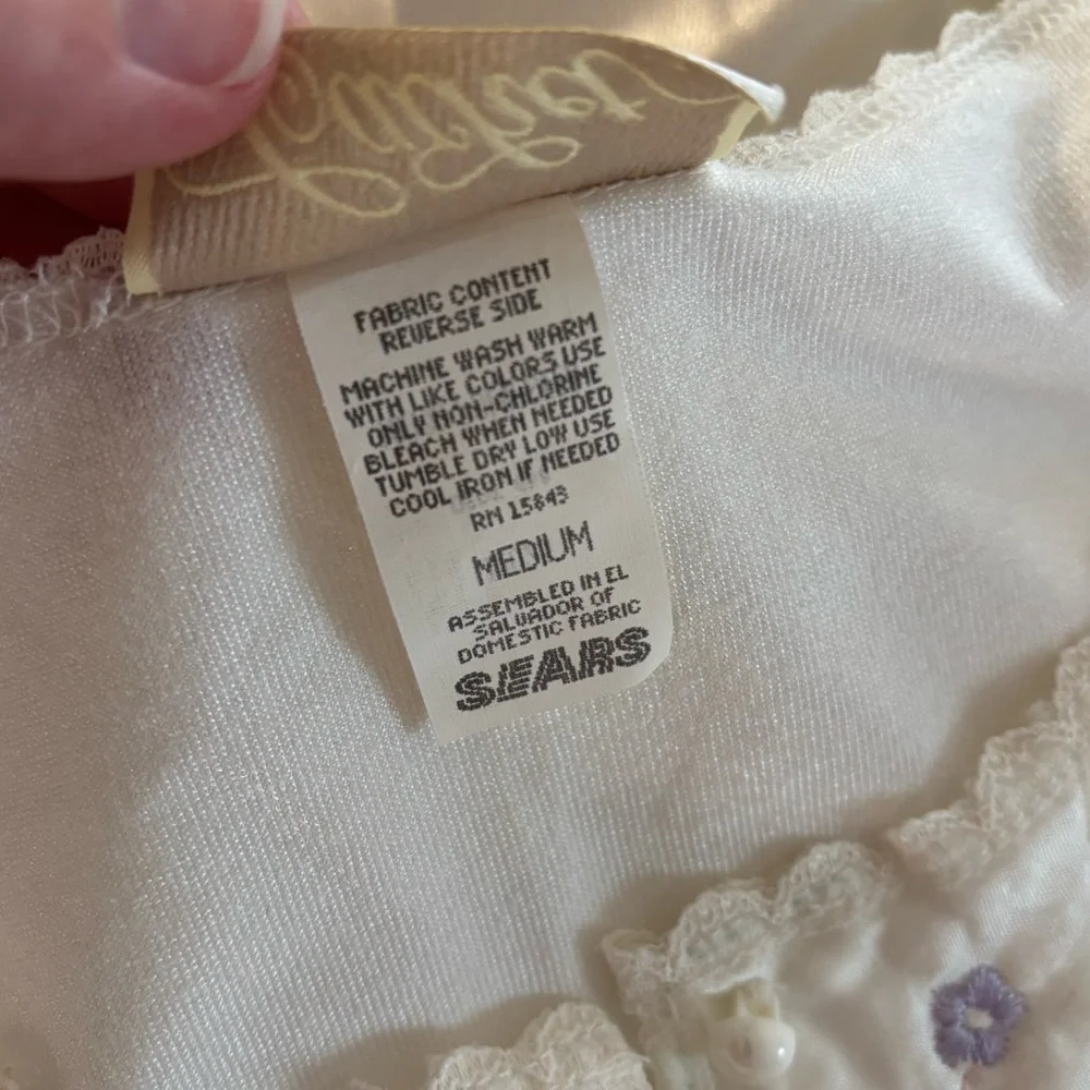 Vintage satin nightgown with floral details, medium